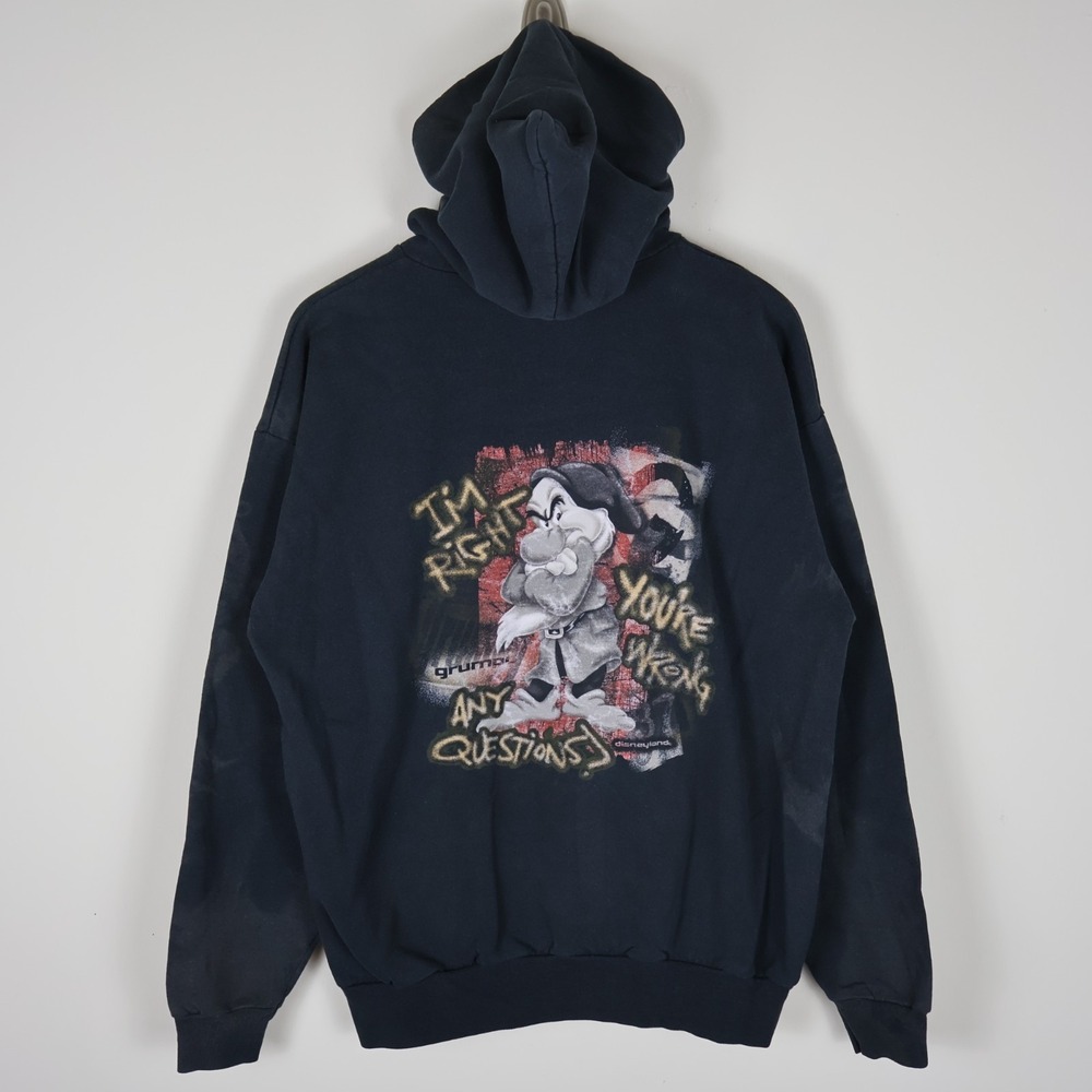 Vintage Disneyland Resort Grumpy Pullover Hoodie Distressed Black Large 23x26